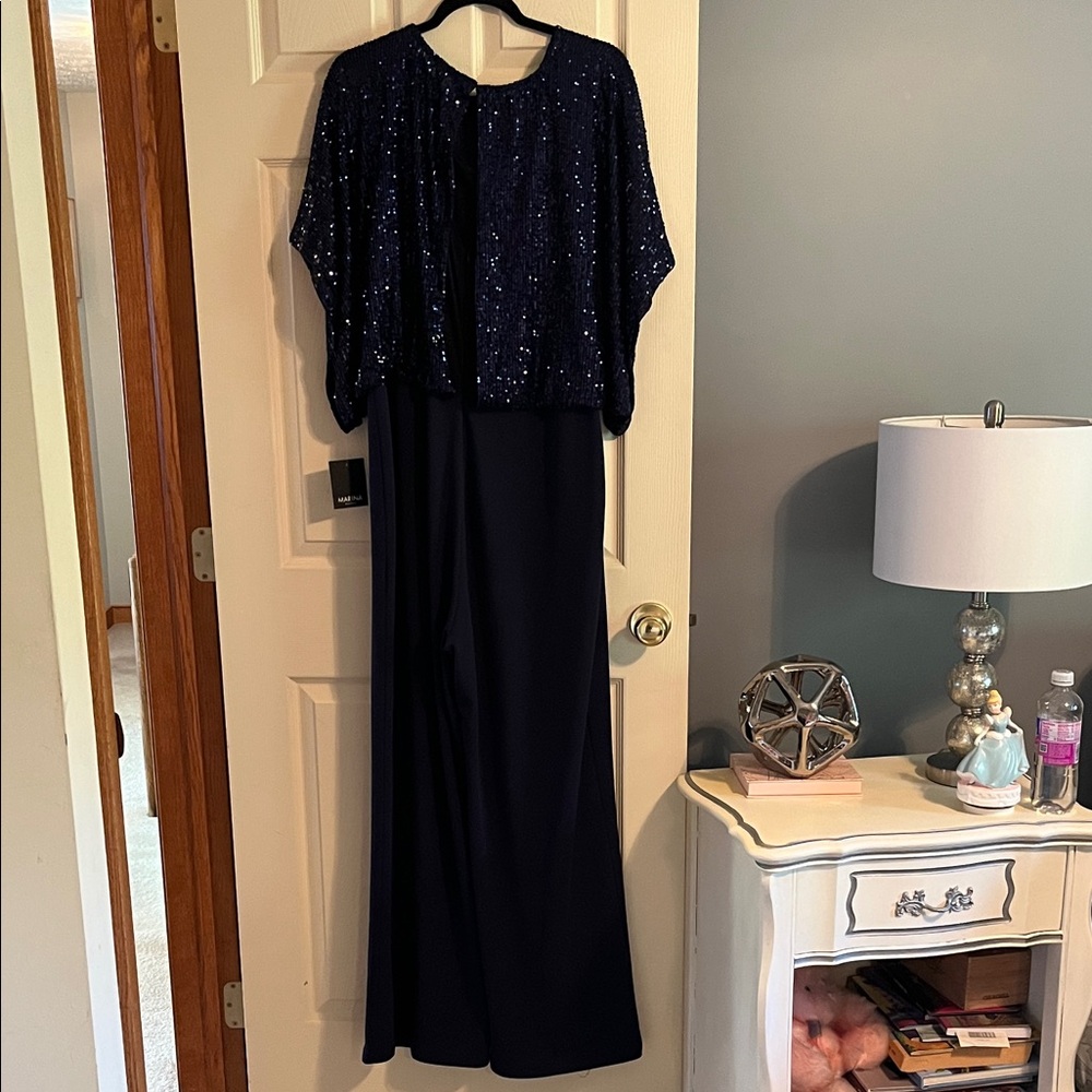 MARINA Midnight Blue Sequin Jumpsuit, NWT - Picture 7 of 9